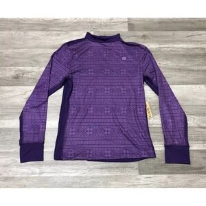 Born Athletic Activewear Shirt Women M Purple Pullover Mock Neck Polyester Blend